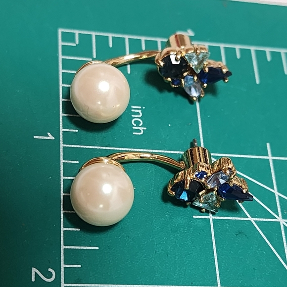 ♠ Kate Spade New York Sapphire and Aqua Marine Blue Stone Stud w\Pearl Jacket - Picture 14 of 16